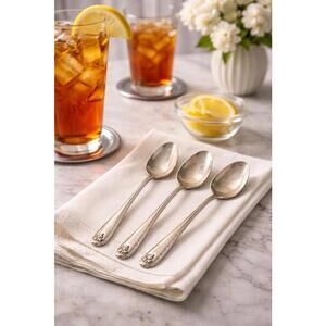Oneida USA 1940s 3 Bordeaux Silverplate Iced Tea Spoons, 7.5” FREE SHIPPING